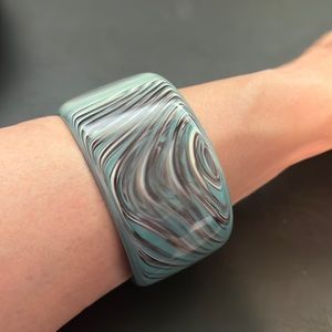 Vintage Plastic Bangle Bracelet, Blue, Gray, Black, Swirl, Retro, Boho